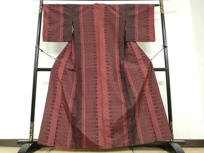 平和屋着物▽上質な紬　単衣　抽象間道　正絹　逸品　DABF1983ud
