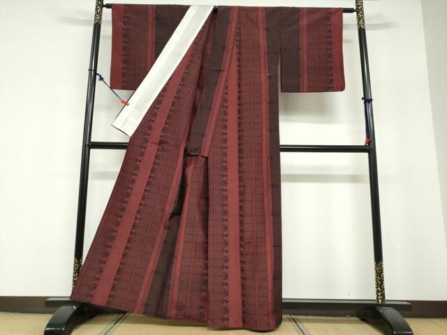 平和屋着物▽上質な紬　単衣　抽象間道　正絹　逸品　DABF1983ud