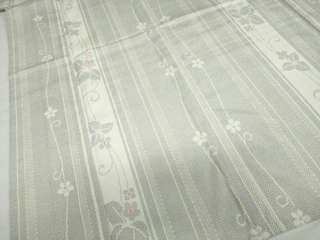 平和屋着物▽本塩沢　単衣　110亀甲　草花間道　正絹　逸品　未使用　DABF1985ud