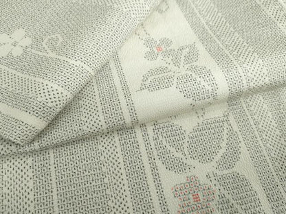 平和屋着物▽本塩沢　単衣　110亀甲　草花間道　正絹　逸品　未使用　DABF1985ud