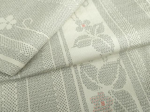 平和屋着物▽本塩沢　単衣　110亀甲　草花間道　正絹　逸品　未使用　DABF1985ud