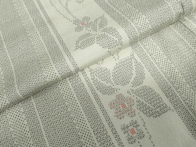 平和屋着物▽本塩沢　単衣　110亀甲　草花間道　正絹　逸品　未使用　DABF1985ud