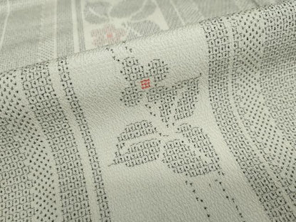 平和屋着物▽本塩沢　単衣　110亀甲　草花間道　正絹　逸品　未使用　DABF1985ud