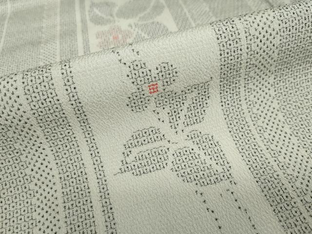 平和屋着物▽本塩沢　単衣　110亀甲　草花間道　正絹　逸品　未使用　DABF1985ud