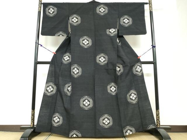 平和屋着物▽上質な紬　単衣　亀甲丸文　正絹　逸品　DABF1987ud