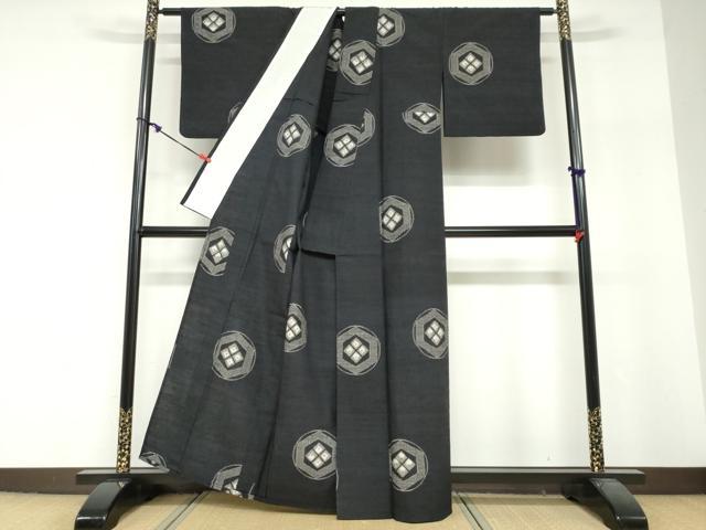 平和屋着物▽上質な紬　単衣　亀甲丸文　正絹　逸品　DABF1987ud