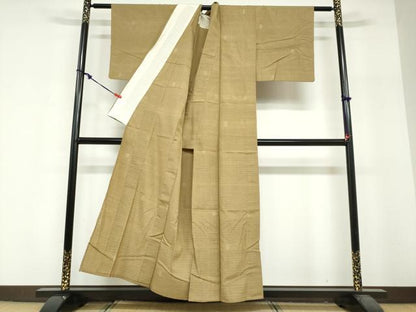 平和屋着物▽上質な紬　単衣　亀甲文　正絹　逸品　DABF1993ud