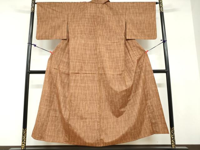 平和屋着物▽上質な紬　単衣　格子文　正絹　逸品　DABF1995ud