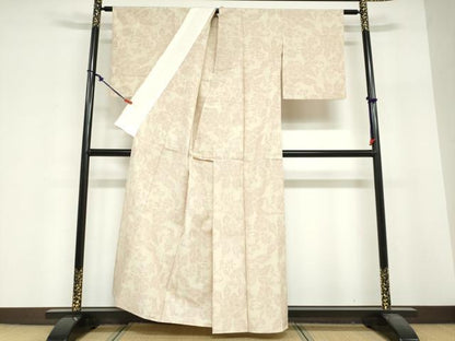 平和屋着物▽上質な紬　単衣　草花文　正絹　逸品　DABF1999ud