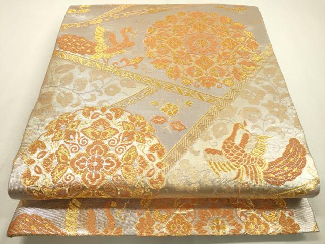 平和屋着物▼六通柄袋帯 唐織 正倉院鳳凰花唐草文 金糸 正絹 逸品 DABF2027fe