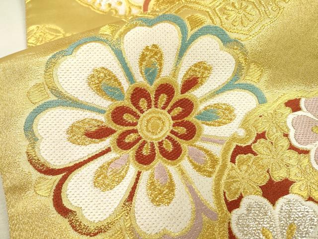 平和屋着物▼六通柄袋帯 凛 正倉院花丸文 金銀糸 反端付き 正絹 逸品 DABF2029fe