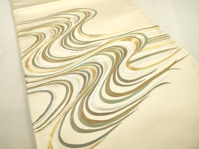 平和屋着物▼太鼓柄袋帯 駒刺繍 総刺繍 流水文 金銀糸 正絹 逸品 DABF2030fe
