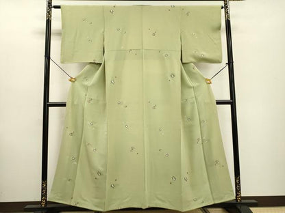 平和屋着物▼上質な小紋 総刺繍 花丸文 金糸 正絹 逸品 DABF2049fe