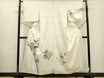 平和屋着物▼訪問着 刺繍 籬笹竹文 銀糸 正絹 逸品 DABF2055fe