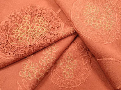 平和屋着物▼中国三大刺繍 スワトウ刺繍 汕頭刺繍 総刺繍 色留袖 鏡裏花文 金糸 赤丹色 さが美扱い 正絹 逸品 DABF2066fe