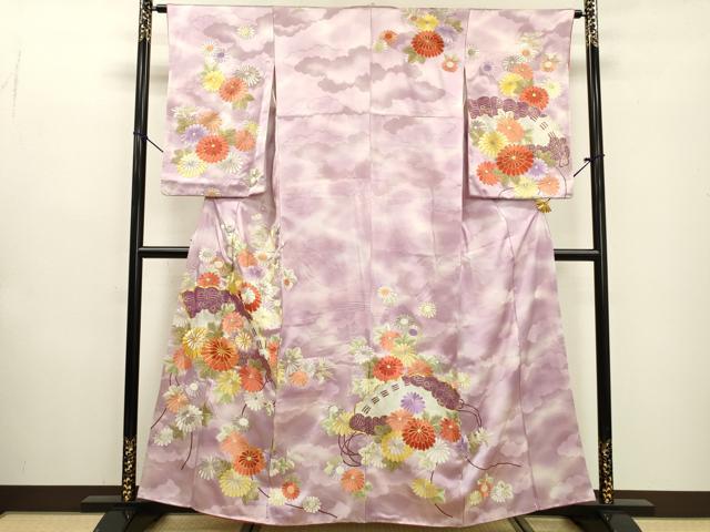 平和屋着物▼訪問着 駒刺繍 檜扇花文 暈し染 金彩 やまと誂製 正絹 逸品 DABF2067fe