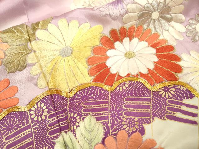 平和屋着物▼訪問着 駒刺繍 檜扇花文 暈し染 金彩 やまと誂製 正絹 逸品 DABF2067fe