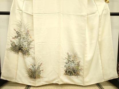 平和屋着物▼訪問着　手描き　草花　正絹　逸品　DABF2070fe