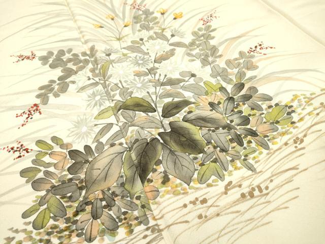 平和屋着物▼訪問着　手描き　草花　正絹　逸品　DABF2070fe