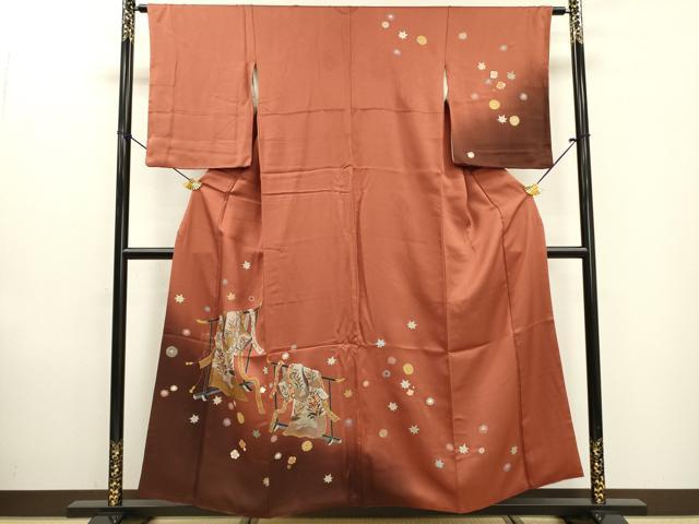 平和屋着物▼訪問着 刺繍 几帳舞花文 暈し染 金彩 正絹 逸品 DABF2085fe