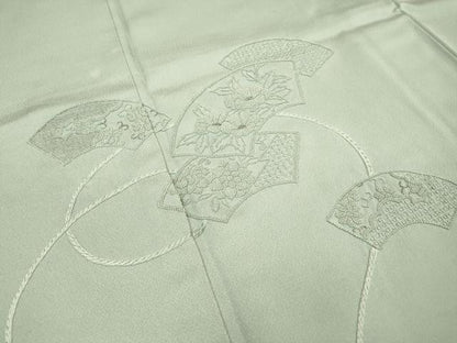 平和屋着物▼中国三大刺繍 相良刺繍 総刺繍 訪問着 地紙花文 銀糸 千草鼠色 正絹 逸品 DABF2088fe