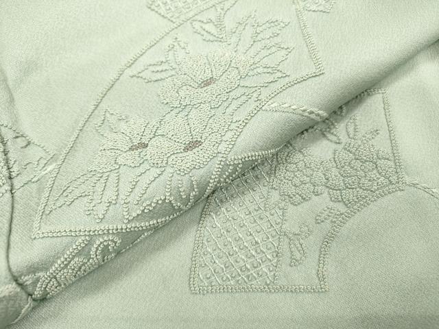 平和屋着物▼中国三大刺繍 相良刺繍 総刺繍 訪問着 地紙花文 銀糸 千草鼠色 正絹 逸品 DABF2088fe
