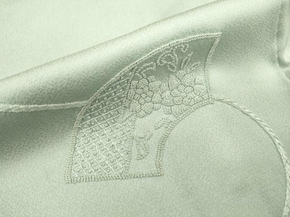 平和屋着物▼中国三大刺繍 相良刺繍 総刺繍 訪問着 地紙花文 銀糸 千草鼠色 正絹 逸品 DABF2088fe