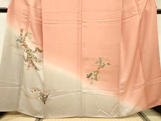 平和屋着物▼訪問着 刺繍 束ね熨斗扇面花文 暈し染 金糸 正絹 逸品 DABF2096fe