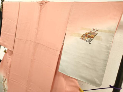 平和屋着物▼訪問着 刺繍 束ね熨斗扇面花文 暈し染 金糸 正絹 逸品 DABF2096fe