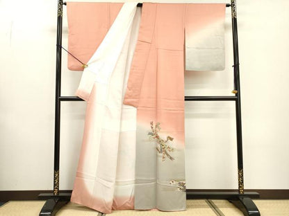 平和屋着物▼訪問着 刺繍 束ね熨斗扇面花文 暈し染 金糸 正絹 逸品 DABF2096fe