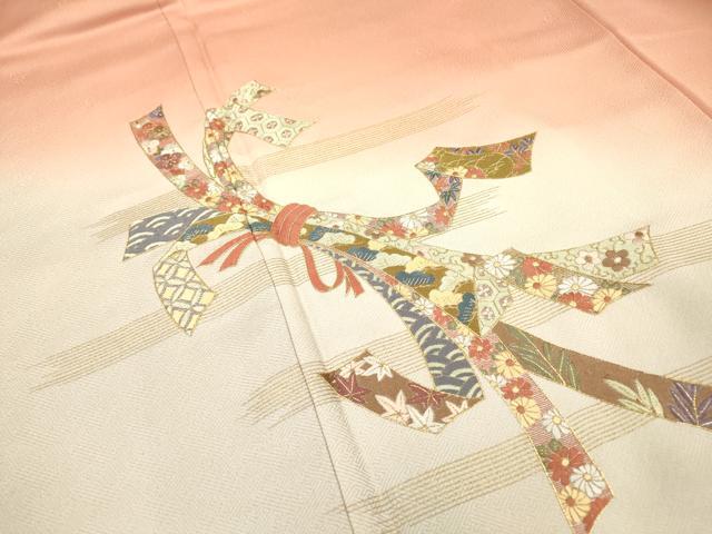 平和屋着物▼訪問着 刺繍 束ね熨斗扇面花文 暈し染 金糸 正絹 逸品 DABF2096fe