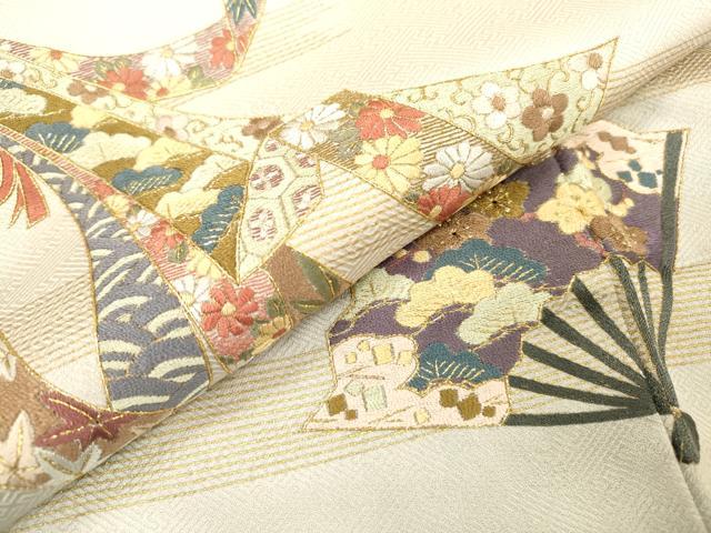 平和屋着物▼訪問着 刺繍 束ね熨斗扇面花文 暈し染 金糸 正絹 逸品 DABF2096fe