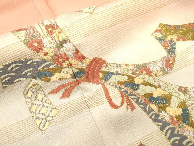平和屋着物▼訪問着 刺繍 束ね熨斗扇面花文 暈し染 金糸 正絹 逸品 DABF2096fe