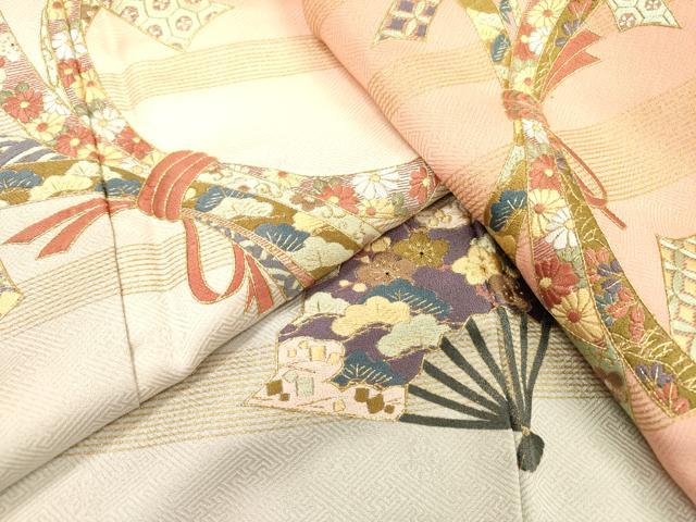 平和屋着物▼訪問着 刺繍 束ね熨斗扇面花文 暈し染 金糸 正絹 逸品 DABF2096fe