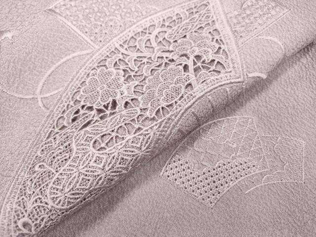 平和屋着物▼中国三大刺繍 スワトウ刺繍 汕頭刺繍 総刺繍 無地絵羽訪問着 扇面地紙花文 薄葡萄色 やまと誂製 DABF2108fe