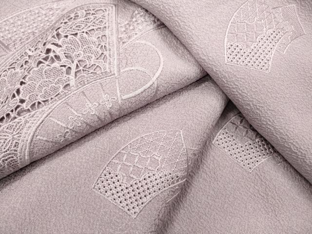 平和屋着物▼中国三大刺繍 スワトウ刺繍 汕頭刺繍 総刺繍 無地絵羽訪問着 扇面地紙花文 薄葡萄色 やまと誂製 DABF2108fe