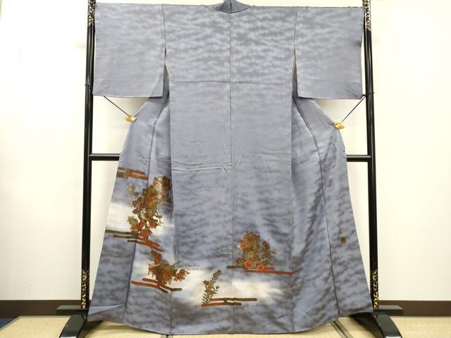 平和屋着物▼漆工芸作家 金森一博 訪問着 御所車霞花文 暈し染 金彩 正絹 逸品 DABF2109fe