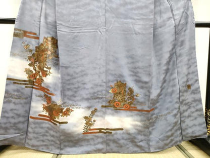 平和屋着物▼漆工芸作家 金森一博 訪問着 御所車霞花文 暈し染 金彩 正絹 逸品 DABF2109fe