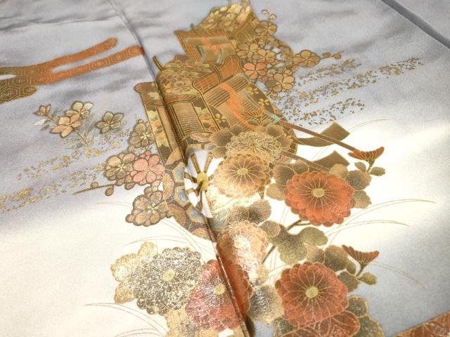 平和屋着物▼漆工芸作家 金森一博 訪問着 御所車霞花文 暈し染 金彩 正絹 逸品 DABF2109fe