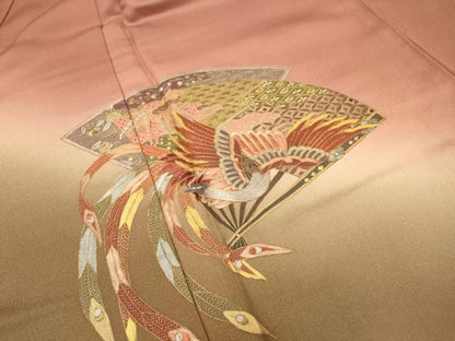 平和屋着物▼中国三大刺繍 スワトウ刺繍 汕頭刺繍 相良刺繍 総刺繍 訪問着 扇面鳳凰花文 暈し染 金彩 正絹 逸品 未使用 DABF2121fe