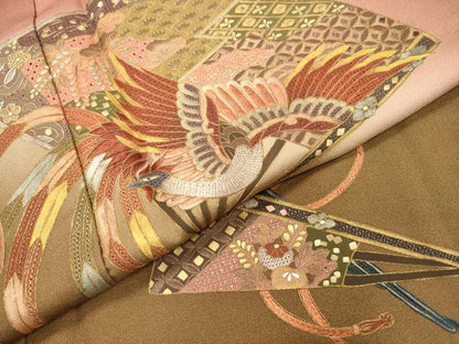 平和屋着物▼中国三大刺繍 スワトウ刺繍 汕頭刺繍 相良刺繍 総刺繍 訪問着 扇面鳳凰花文 暈し染 金彩 正絹 逸品 未使用 DABF2121fe