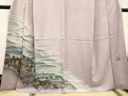 平和屋着物▼訪問着 作家物 手描き 風景シルエット 暈し染 金彩 正絹 逸品 DABF2128fe