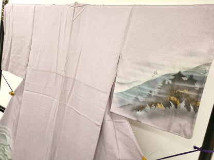 平和屋着物▼訪問着 作家物 手描き 風景シルエット 暈し染 金彩 正絹 逸品 DABF2128fe