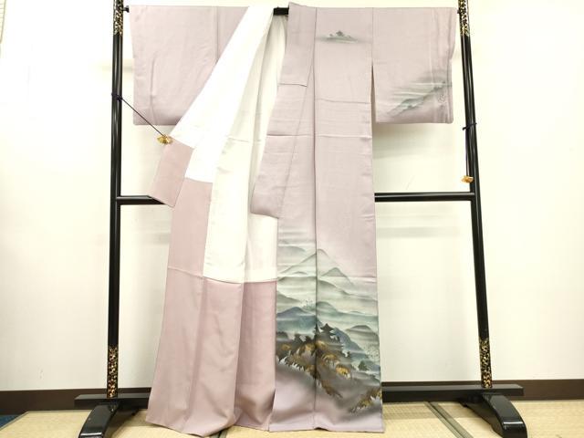平和屋着物▼訪問着 作家物 手描き 風景シルエット 暈し染 金彩 正絹 逸品 DABF2128fe