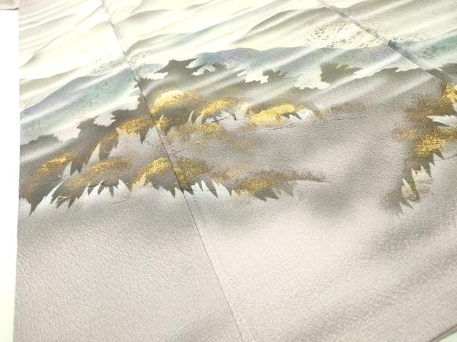 平和屋着物▼訪問着 作家物 手描き 風景シルエット 暈し染 金彩 正絹 逸品 DABF2128fe