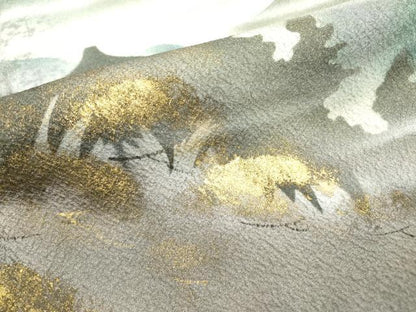 平和屋着物▼訪問着 作家物 手描き 風景シルエット 暈し染 金彩 正絹 逸品 DABF2128fe