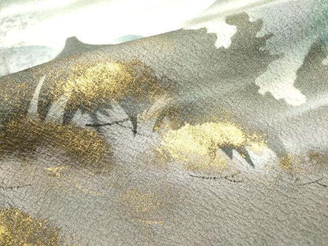 平和屋着物▼訪問着 作家物 手描き 風景シルエット 暈し染 金彩 正絹 逸品 DABF2128fe