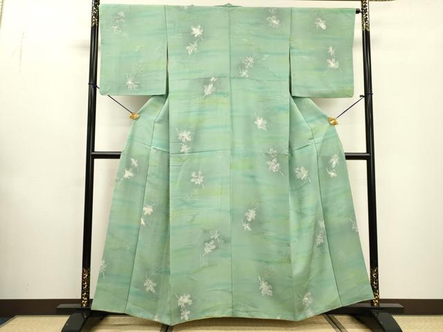 平和屋着物▼上質な小紋 地紋起こし 舞葉文 暈し染 正絹 逸品 DABF2139fe