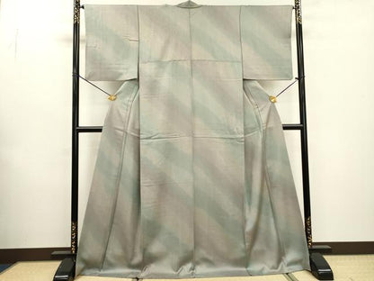 平和屋着物▼上質な小紋 斜線文 暈し染 ロング丈 正絹 逸品 DABF2141fe