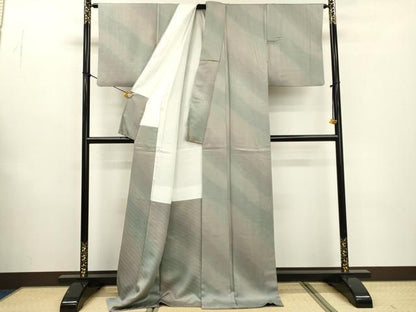 平和屋着物▼上質な小紋 斜線文 暈し染 ロング丈 正絹 逸品 DABF2141fe